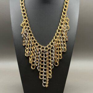 Gold & Silver Tone Chainmail Collar Necklace Rhinestone Statement